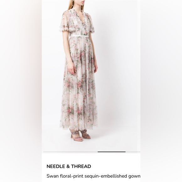 NWT Needle & Thread Floral Swan Sequin Bodice Gown - Picture 3 of 9